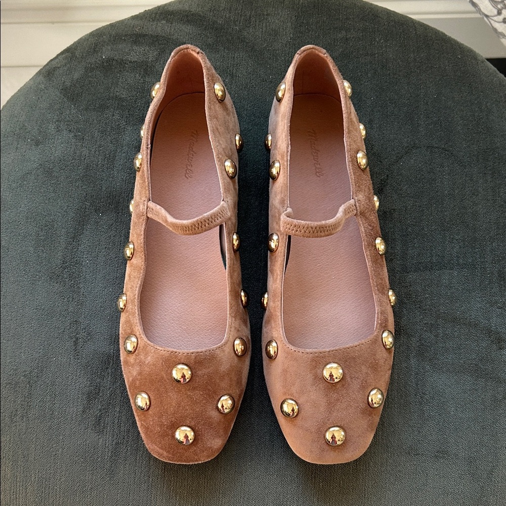 Madewell Greta Suede Mary Jane Studded Flats Size 9